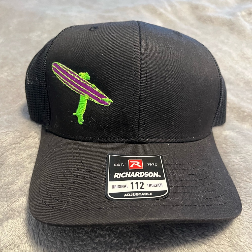 Richardson Black Trucker Hat with Green and Purple Logo